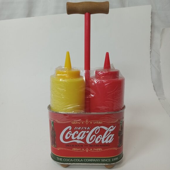 Vintage Coca Cola Ketchup Mustard Retro Diner Restaurant Tin Condiment Holder - Picture 2 of 13